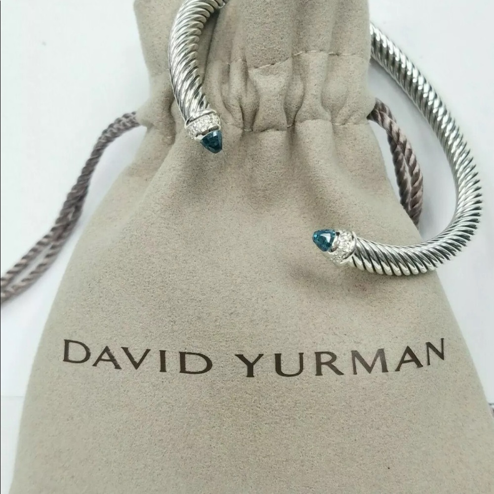 ♥️♥️SOLD♥️♥️DAVID YURMAN 5mm Blue Topaz & Diamonds - Picture 5 of 10